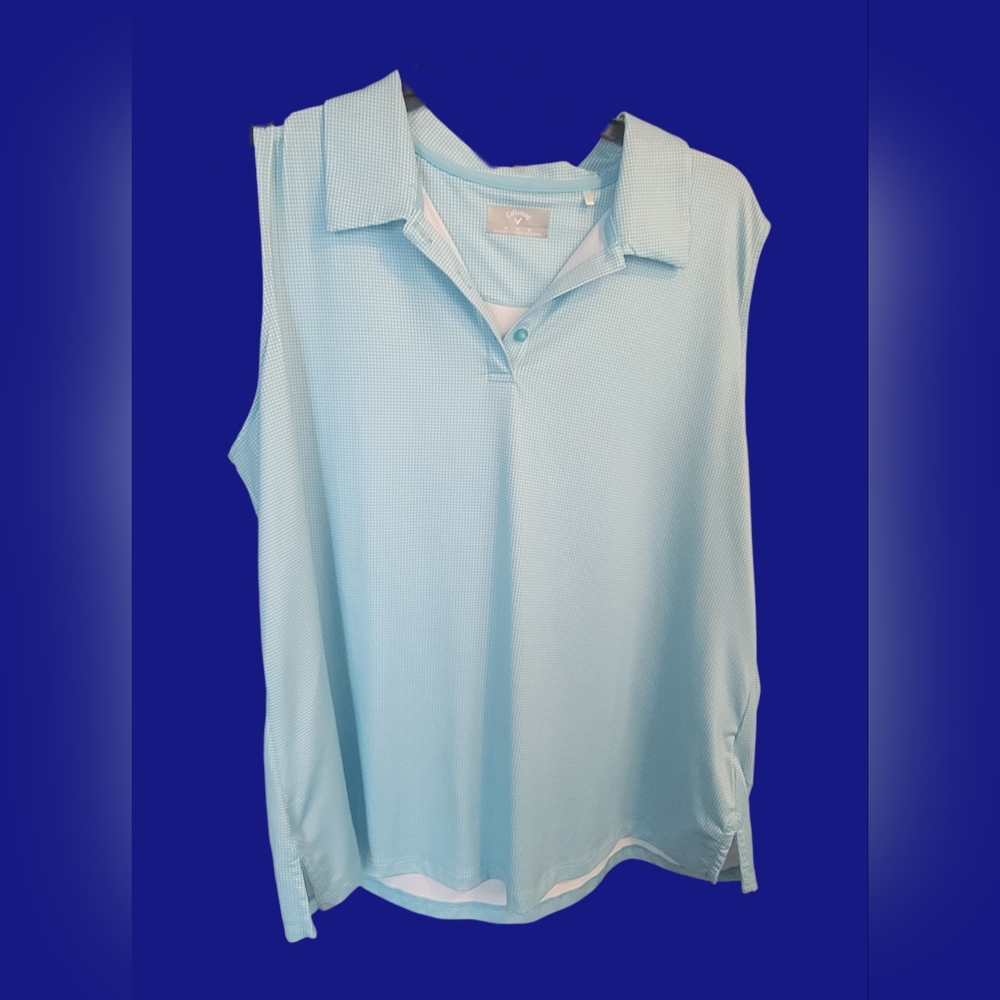 Callaway Women’s Teal Blue Opti-Dry Sleeveless Golf Polo Shirt Size XL